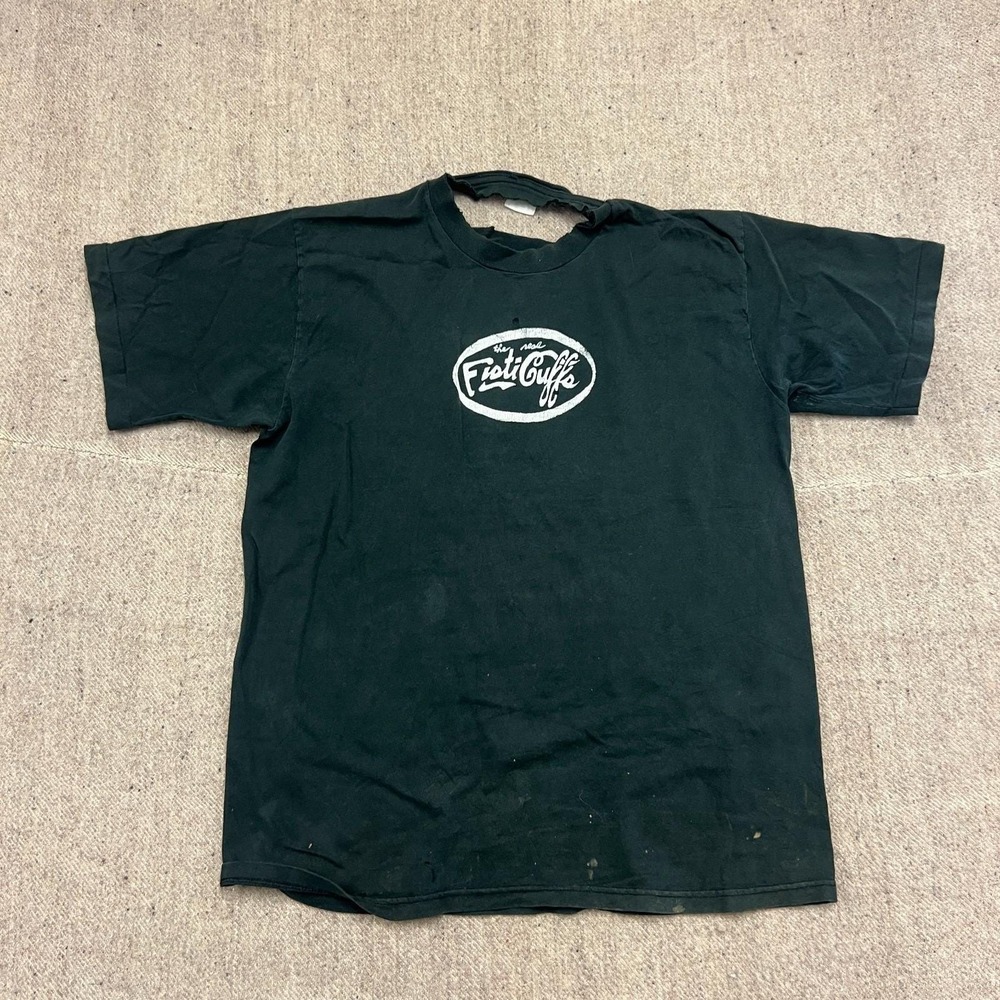 Vintage The Real‎ Fisti Cuffs Shirt Mens Large Black 1990s Tin Can Records